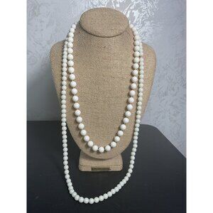 2 Layering Vintage White Beaded Necklace Long With Lobster Clasp